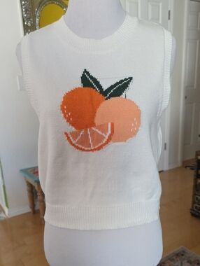 Jessica Simpson White Knit Tank with Orange Fruit Graphic
